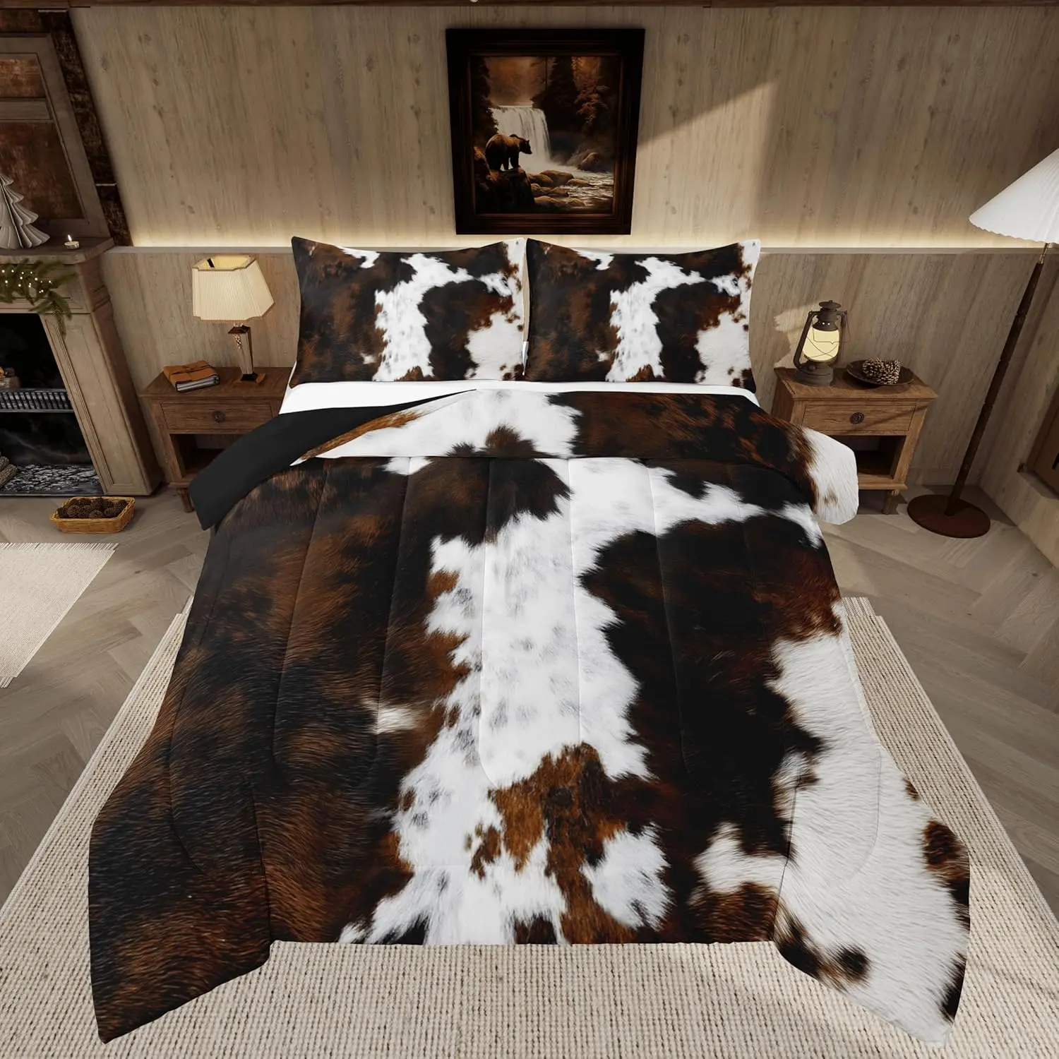 Cow Fur Print Comforter Set Western Farm Animal Skin Bedding Set Cowhide Duvet Quilt Farmhouse Bedroom Decor Microfiber