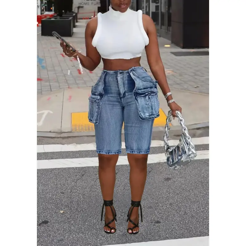 Women's 2025 New Trend Retro Denim Quarter Shorts, Summer-Autumn Bottoms, American-Style Sports & Outdoor Clothing, Clothes
