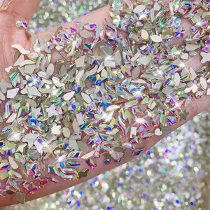 100Pcs 3D Nail Charms Various Shapes Nail Rhinestones Aurora Colorful Glitter Nails Art Charms DIY Sparkling Nail Gems Charms for Nails Simple Design Manicure Decor for Women Daily Wear