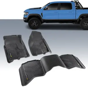 CROSSDESIGN TPE Floor Mats Fit For 2009-2024 Dodge Ram 1500 2500 3500 Crew Cab w/Auto Trans All Weather Full Cover Protection 3 Piece Black