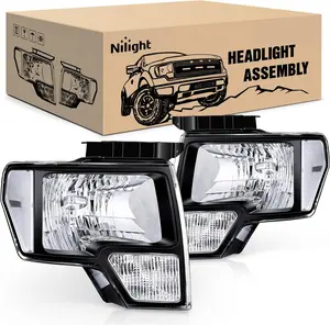 Nilight 2009 2010 2011 2012 2013 2014 F150 Headlight Assembly Black Housing Clear Corner Clear Lens Headlamp Replacement Driver and Passenger Side 2 Pack