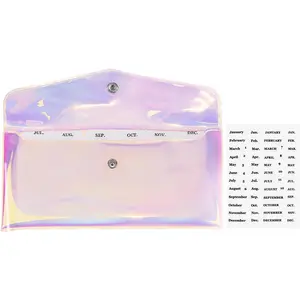 6-Tab Cash Envelope Stuffing Wallet for Budgeting, Bill Divider Pockets Money Receipt Organizer Holder System for Women (Holigraphic)