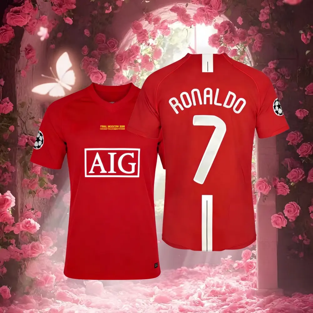 07 08/Home Kit/Short Sleeve /7# Ronaldo/Retro/Soccer Jersey/Red/Fans Version