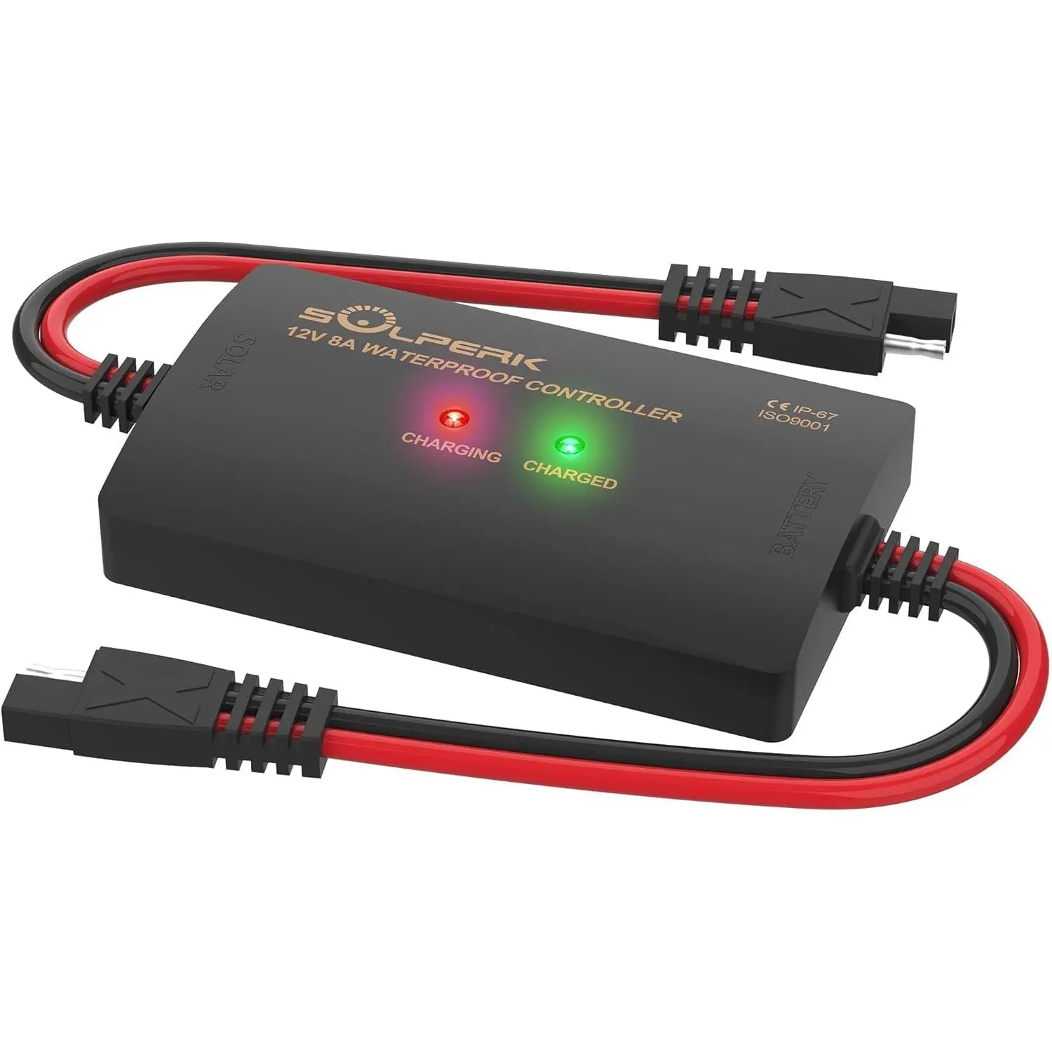 SOLPERK 8A 12V Intelligent PWM Solar Charge Controller with LED Display, 100% Waterproof IP67, Compatibility with Gel AGM Lead-Acid Lithium LiFePO4 Batteries for RV, Boat, Car, Intelligent Led Display