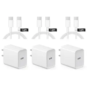 iPhone 16 15 Charger Fast Charging 10Ft - 3 Pack 20W USB C Wall Charger Block and Type C to C Cable Compatible with iPhone 16/16 Pro/16 Pro Max/iPhone 15, iPad Pro, Air 5/4,iPad 10（White)） Smartphone Cellphone
