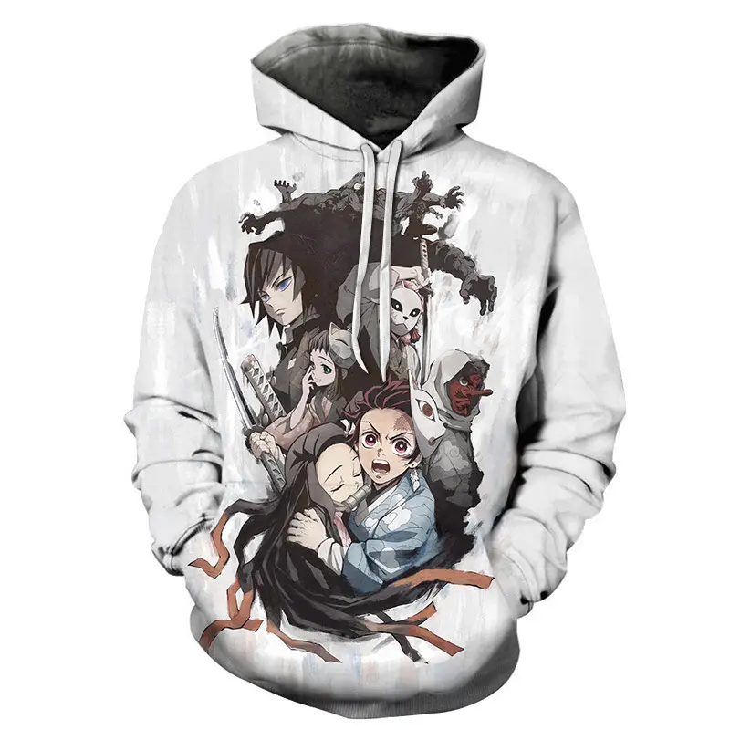 Unisex 3D Digital Print Demon Slayer Hooded Pullover Sweatshirt, Autumn-Winter Long-Sleeve Menswear Tops, Loose Casual Sports Outerwear