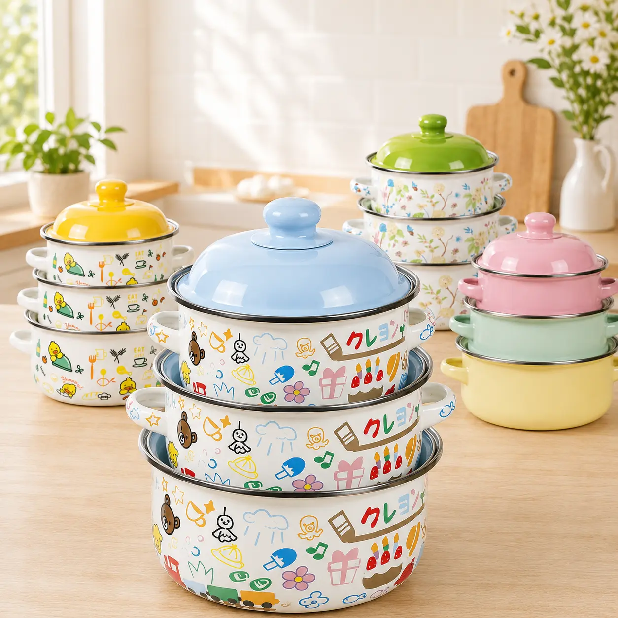 3-Piece Exquisite Enamel Multi-Functional Cookware Set, Including Enamel Pot, Soup Pot, Stew Pot and Tableware, Handmade, Suitable for Restaurants and Home Kitchens, Can Be Used as Home Decoration and Holiday Gifts.