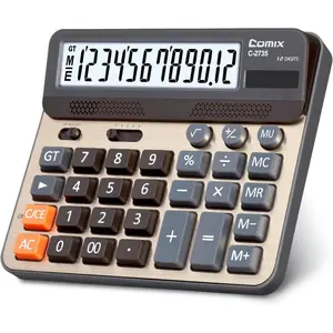 Desktop Calculator, Large Computer Keys, 12-Digit Display, Champagne Gold Color Panel, Model C-2735