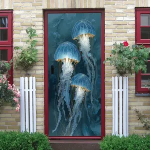 2 Deep Blue Dream Jellyfish Wall Stickers Stereo Living Room Bedroom Entrance Decorative Stickers Self Adhesive Removable Marine Life Art Mural Kids Room Bathroom Waterproof Wall Decals