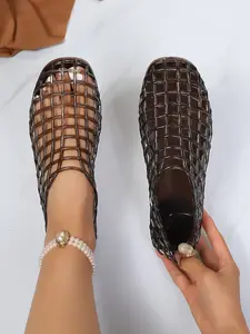 Women's Transparent Hollow-Out Shoes, Breathable Mesh Casual Single Shoe, Summer Cool Boots, PU Leather, Rubber Sole, All Seasons, Shoes Flats, Slip On Style