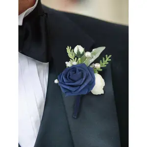 Rinlong Boutonniere Navy Blue Wedding Flower Ornaments