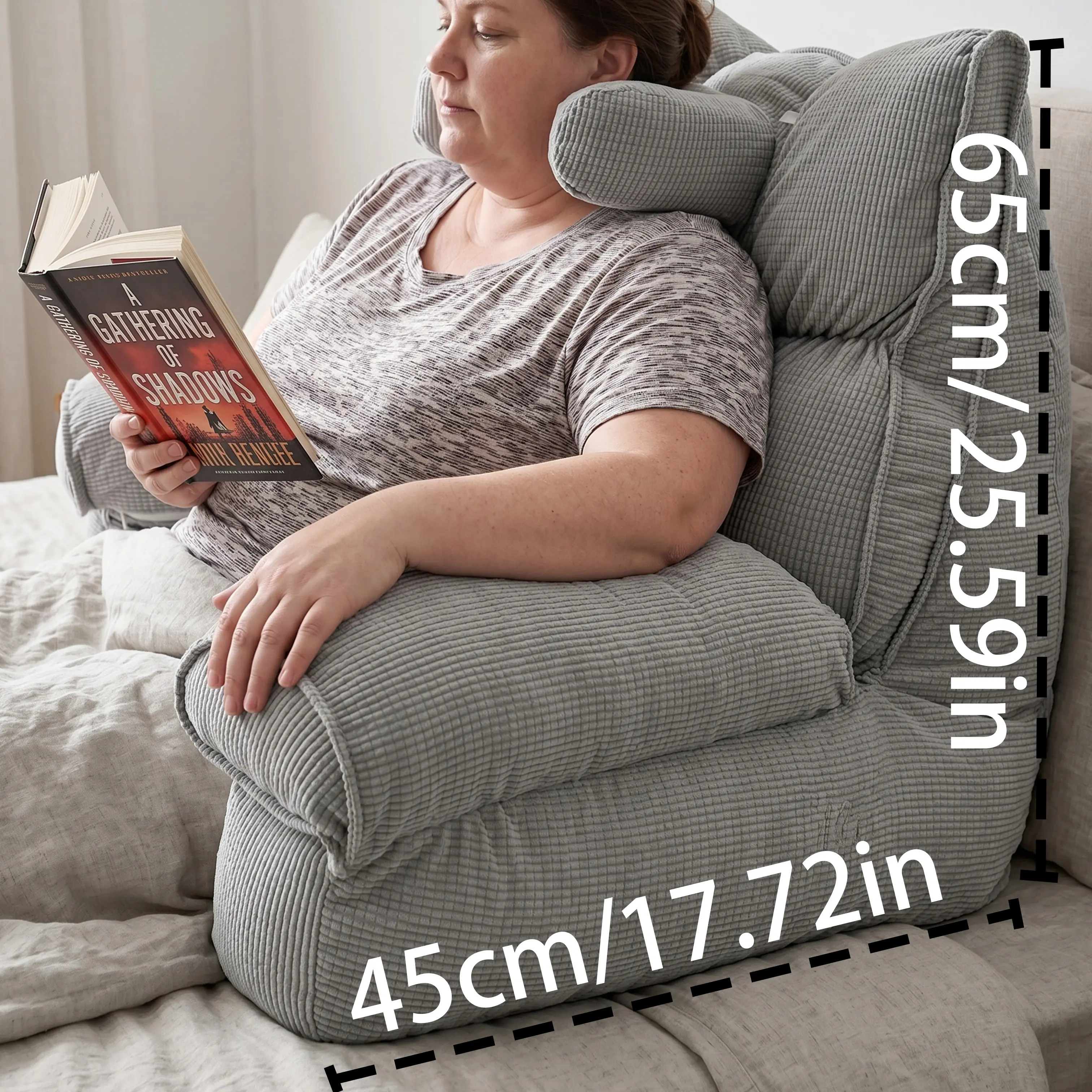 Large Thick PU Bedside Cushion Pillow - Supportive Sitting Lumbar & Neck and Back Pain Relief, Removable Washable Wide Backrest, Shape-Holding Ergonomic for Reading, Phone Use, Lumbar Support Cushions