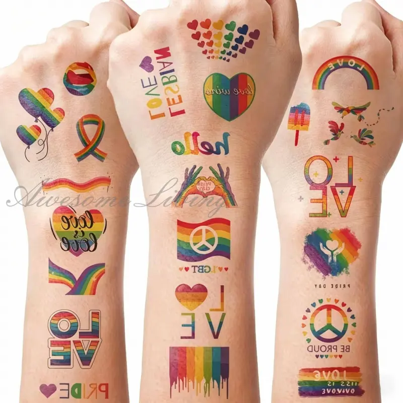 Rainbow Pride Temporary Tattoo Stickers, Waterproof Colorful Body Art for Pride Month Party