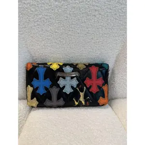 Pre-owned Chrome Hearts calfskin Clutches & Wristlets MULTICOLOR CROSS PATCH ZIP WALLET