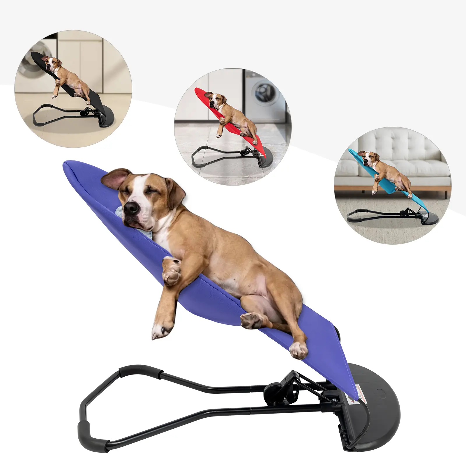 Pet Rocking Chair for Small-Medium Dogs & Cats Under 33 Lbs - Sturdy Steel Frame, Breathable Gabardine, Portable Indoor-Outdoor Bed, Modern Colors (Red,Black,Blue,Purple), Ready Out of Box, Rocking Base - Ideal for Poodle, Home Use, Anxiety Relief