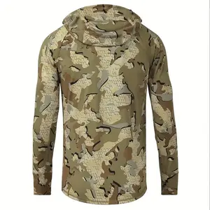 Men's Camouflage Print Hooded Fishing Jacket - Lightweight Polyester Blend, Regular Suitable for Hiking, Hunting and Camping, Mixed Colors, Durable Fabric, Comfortable Outdoor Clothing, Fishing Suit