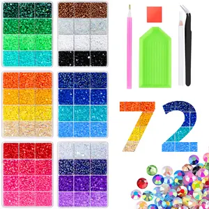 72-Color Resin Gel Rhinestone Set — 3 mm flat-back multicolored gems for dazzling effects, diamond painting, and nail art; large quantities of rhinestones suitable for crafts, makeup, and DIY decorations, includes storage box