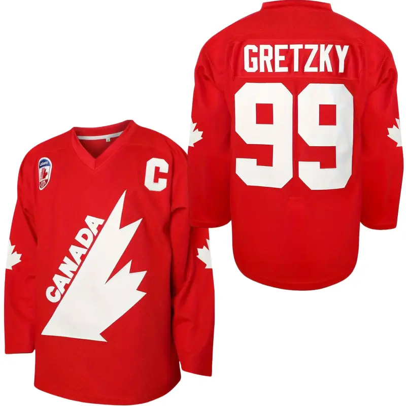 Men's CANADA #99 Gretzky Ice Hockey Jersey, Classic Embroidered Retro Breathable V-neck Long Sleeve Sweatshirt, Gretzky Labatt , Suitable For Game Training