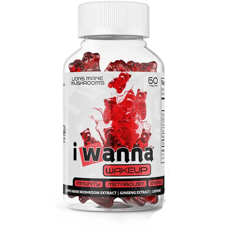iWanna Wake Up Natural Chewy Gummy Vitamins Supplements - Organic Caffeine Blend Dietary Supplement with Caffeine, Ginseng, Lion’s Mane, B-Vitamins for Morning Energy Boost Support