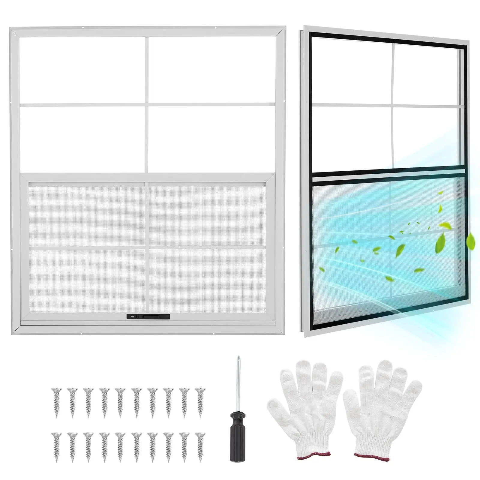 【GARVEE】2pcs Shed Windows in Various Sizes (24x27, 18x27, 18x23, 14x21, 12x18 inches) with Flush Mount Design, Tempered Glass, Fiberglass Screen, and Screws for Easy Installation in Sheds, Coops, Playhouses, Garages, and Homes