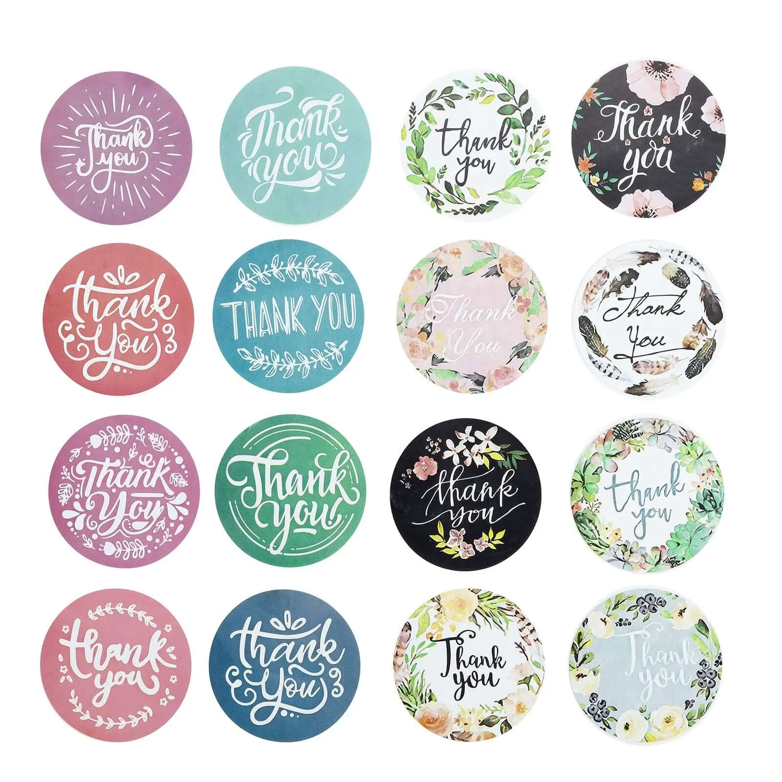 1000pcs Assorted Style Thank You Sticky Label Rolls - 1.5" Round Circle Labels for Office Stationery, Flower Bouquets, Candy Bags, Parcels, Ideal for Customers' DIY Envelopes, Lettering & Paper-Making, Round Stickers