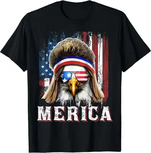 Merica Eagle Mullet 4th of July American Flag Stars Stripes T-Shirt, Size S-3XL