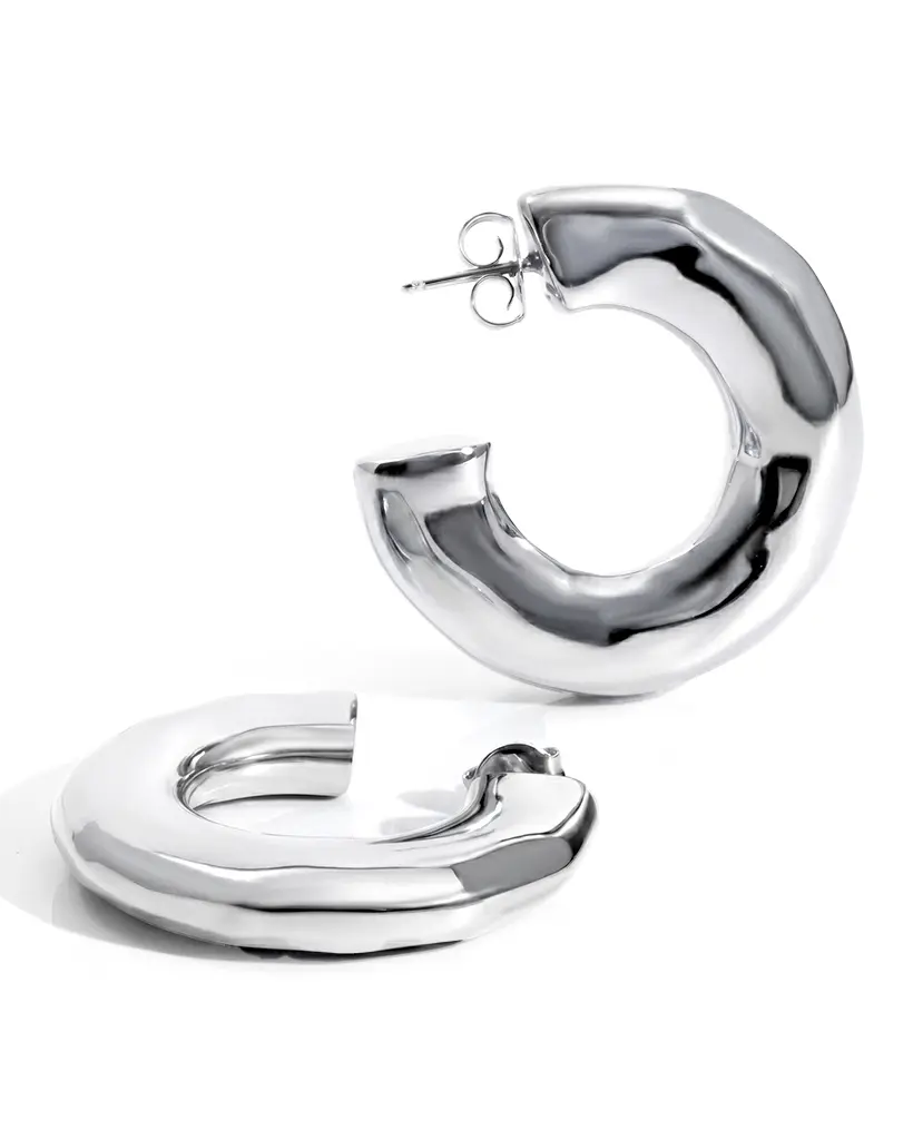 Emma Hammered Open Hoop Earrings Silver