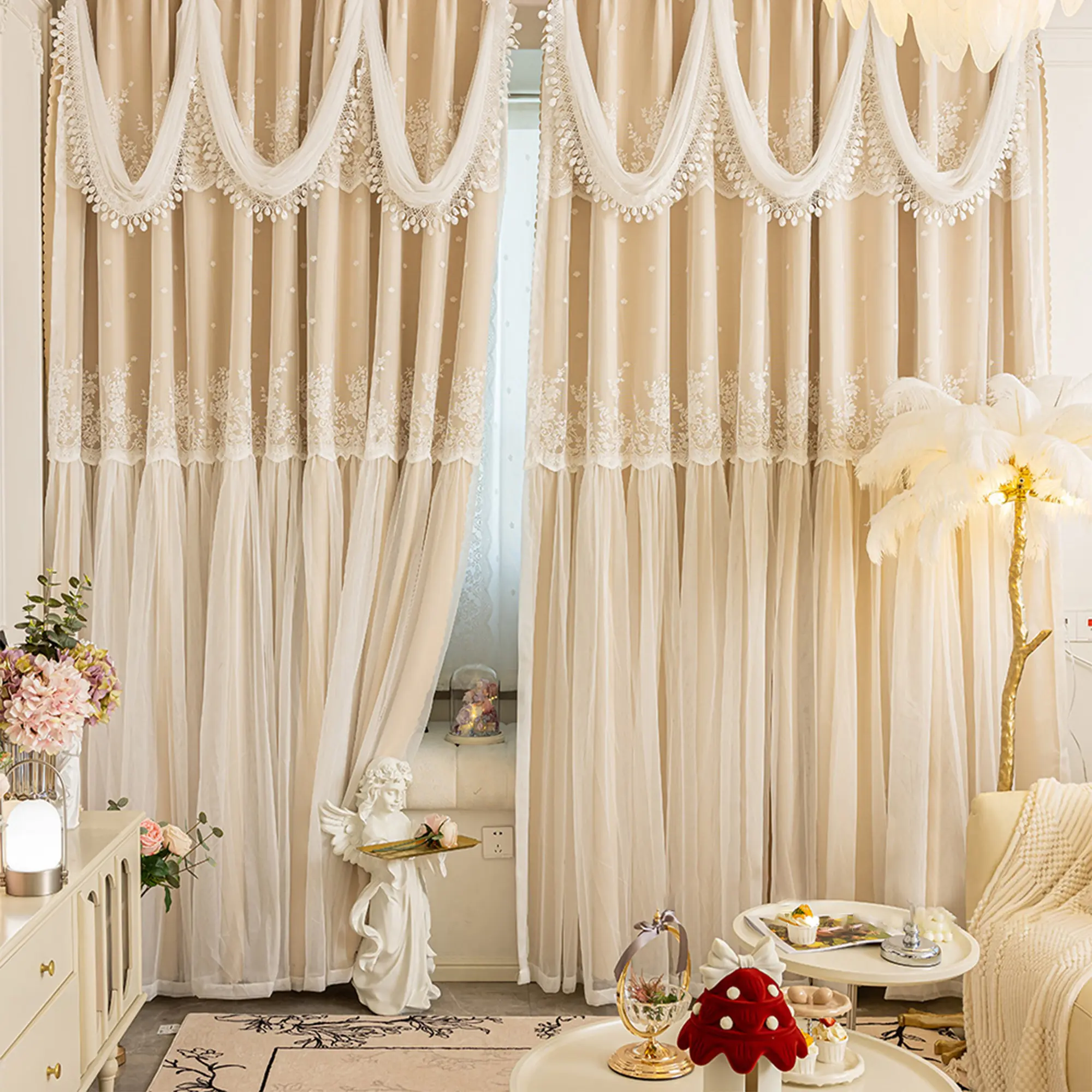 Modern Europen Style 100% Blackout Curtains, UV Protection Drapes with Top Ruffle Hem, Ring Hanging, Suitable for Living Room Bedroom Balcony Kitchen Wedding Decor, Blackout Window Cover, Home Decorative Curtain, Uv Resistant Curtains