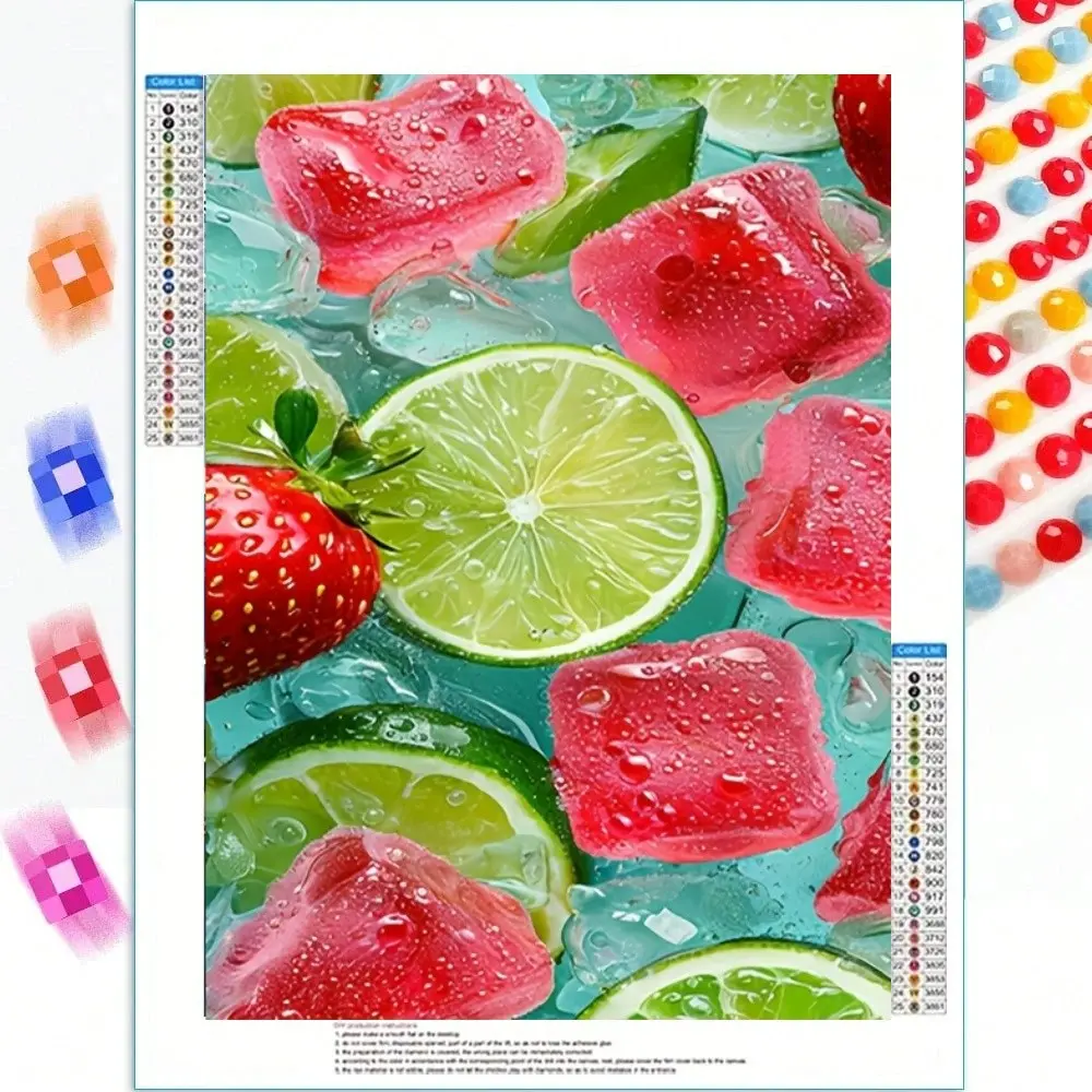 Strawberries Paired with Lemons, Diamond Painting, 5D Diamond Art, DIY Diamond Art, Adult Wall Home Decor, Adult Digital Painting, Diamond Painting Kits, Handmade Tool Kits, Gem Art, Handicraft, Precision Manufacturing, Frameless Easy