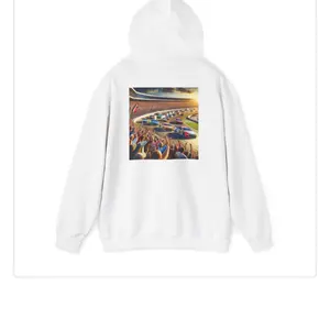 NASCAR Sweatshirt - White Hoodie Featuring Racing Scene and Crowd Illustration