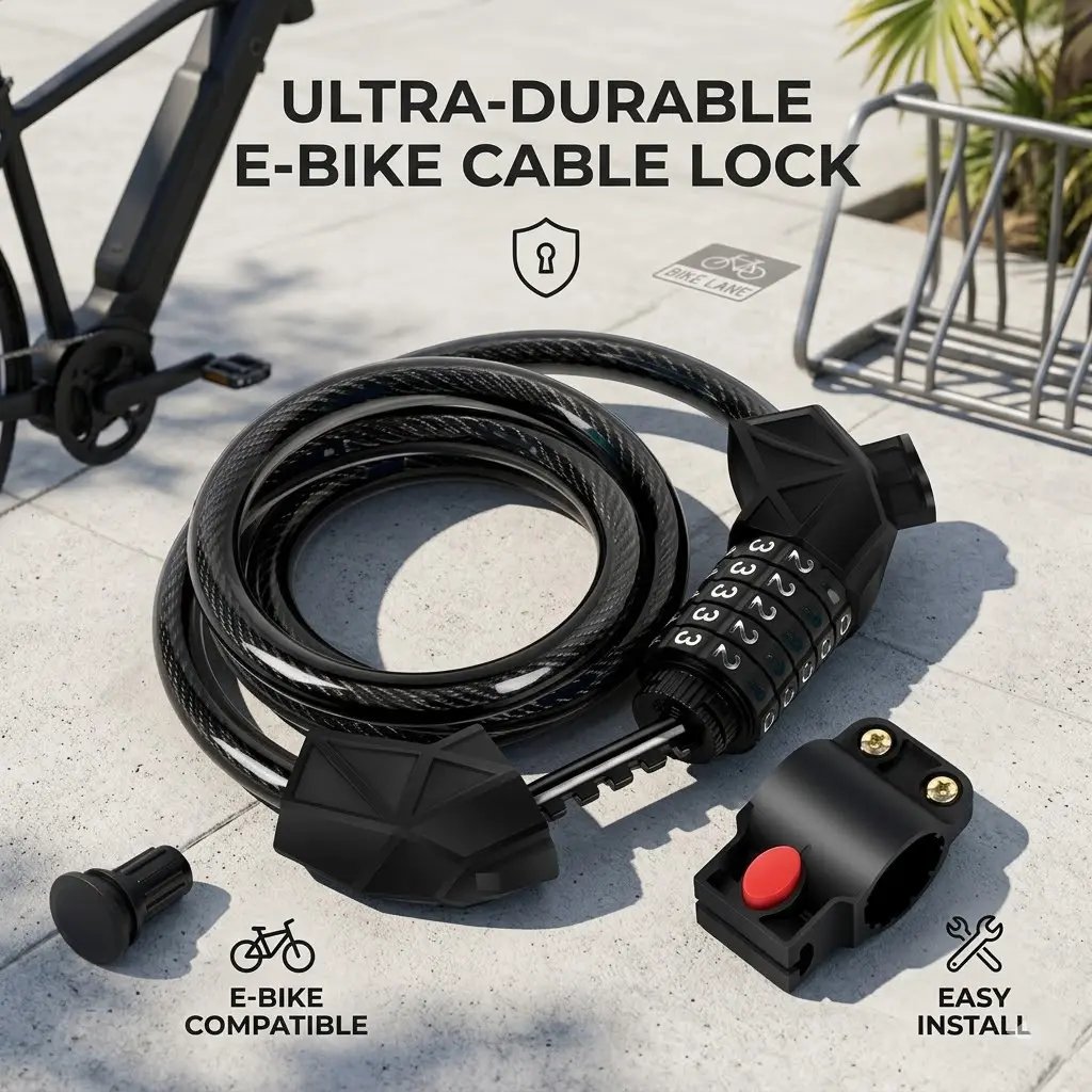4ft Anti-Theft Bike Lock, 5-Digit Resettable Combination Lock, Cut-Resistant Braided Steel Cable, Weatherproof PVC Cover, Tool-Free Mount Bracket, Scratch-Proof Security Lock for Bicycles, Motorcycles, Gates & Outdoor Equipment
