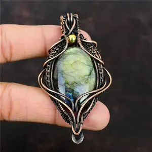 Labradorite Wire Wrapped Pendant Handcrafted Copper Ethnic Gift 3.07"