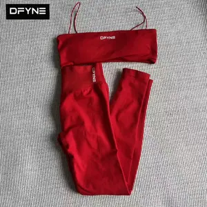 DFYNE Seamless Bandeau Sports Bra & Leggings Set Women High Waist Yoga Outfit