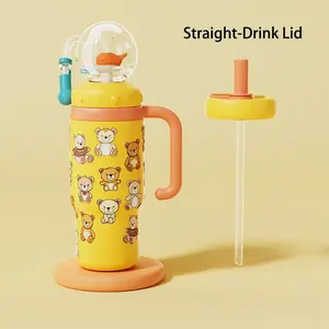 24oz Stainless Steel Whale Fountain Tumbler with Handle – Two Lids, Spill-Proof, Dishwasher Safe, Cute & Perfect for Kids, Teens, and Adults Water Bottles Sturdy