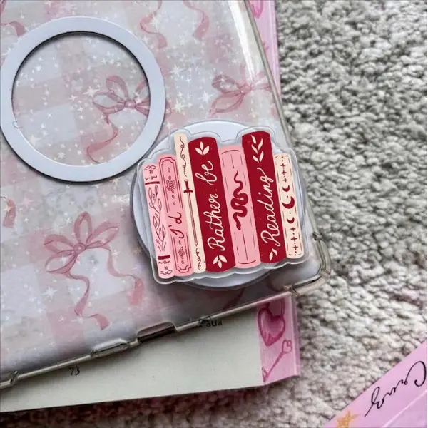 Rather Be Reading magsafe Phone Grip, Aesthetic Dark Romantasy Bookstack Griptok, Cute Pink Fantasy Bookworm Phone Stand, Brynne Weaver Sarah J Maas Reader Accessory for Kindle