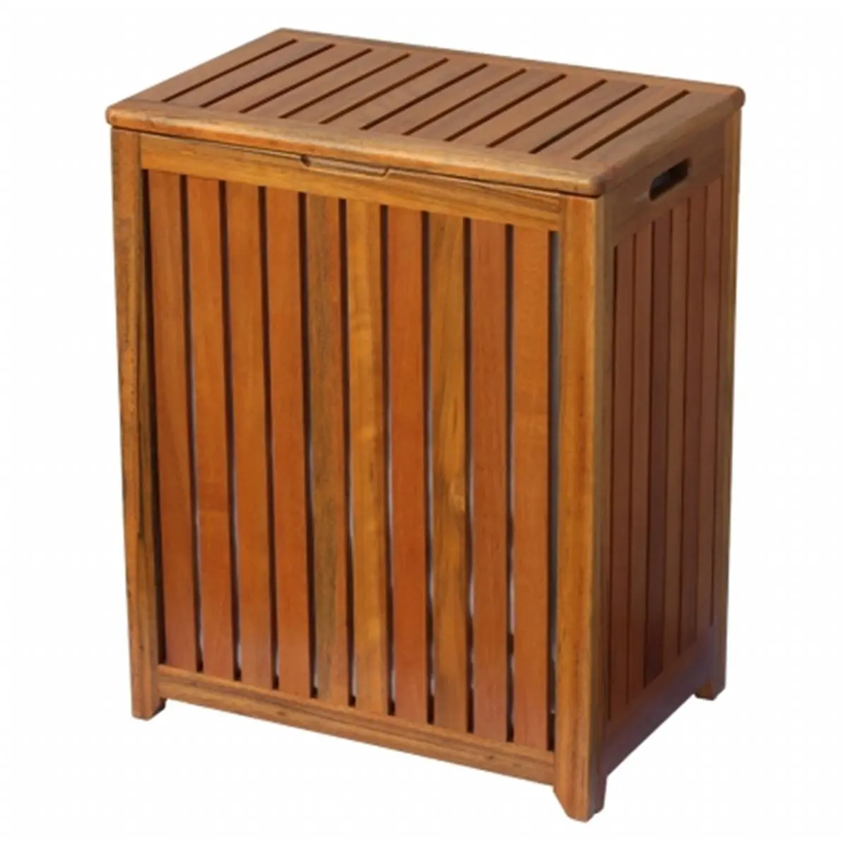 212 MAIN Modern Solid Wood Rectangular Laundry Basket - Lid-Equipped Hamper with Hinged Lid, Slats, Airflow Slots, Grip Handle for Bathroom Home Storage Accessories, Hamper With Lid