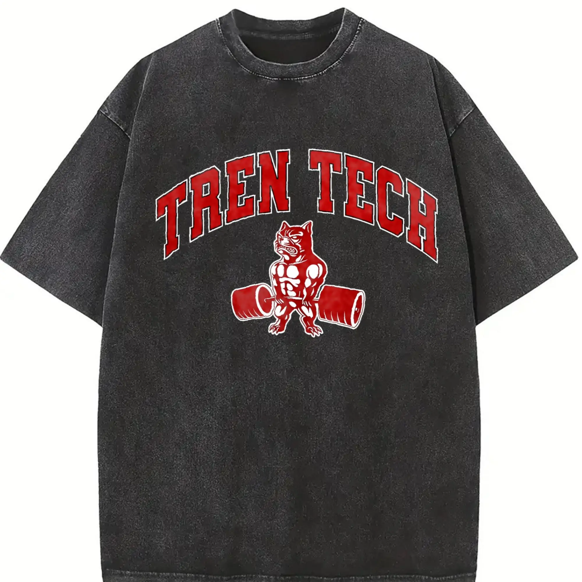 Men's Tren Tech Muscular Bulldog Graphic Tank Top - Cotton Sleeveless Menswear Clothes, Vintage College Letter Design for Gym Workout, Casual Streetwear, Tshirt