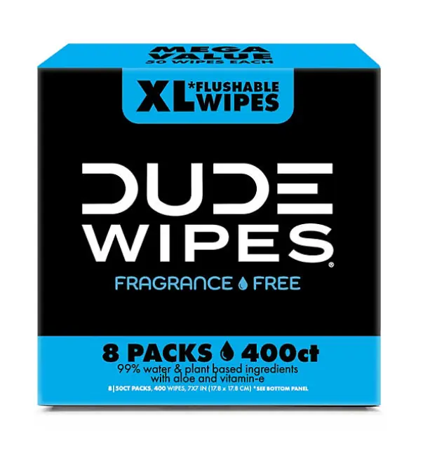DUDE WIPES XL Flushable Wipes, Fragrance Free, 8 ct., 400 wipes DUDE WIPES XL Flushable Wipes, Fragrance Free, 8 ct., 400 wipes