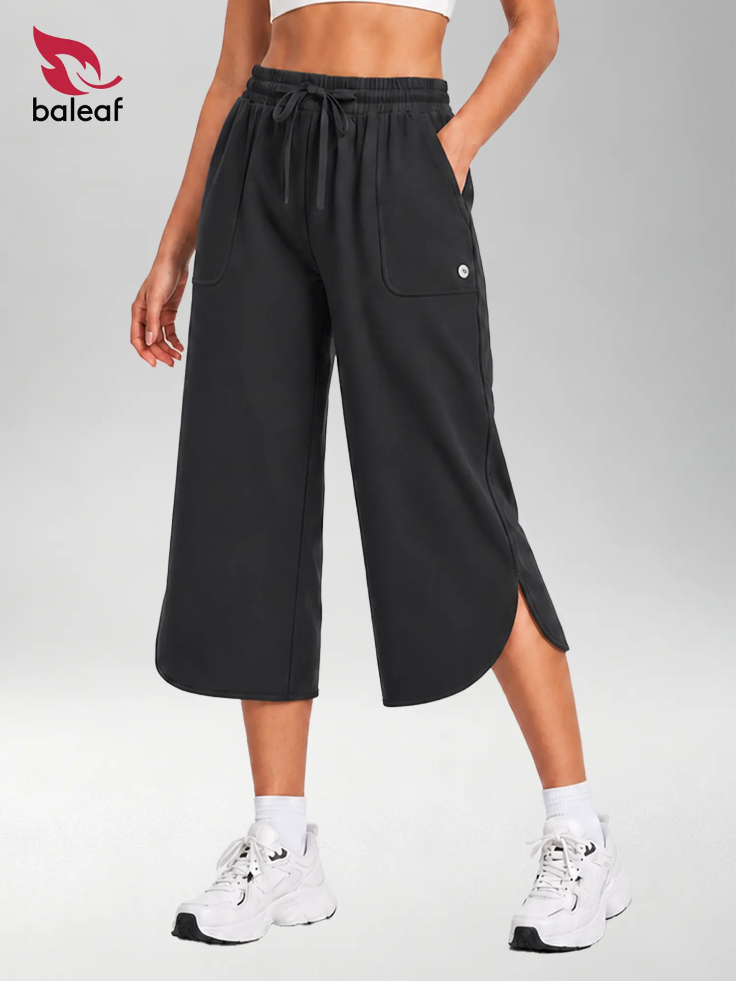 BALEAF Women's 20" Wide Leg Capri Pants High Waisted Tummy Control Casual Lounge Pants with Deep Pockets Quick Dry Lightweight Breathable UPF 50+ Sun Protection for Travel Teacher Everyday Walking Vacation Commuting Outdoor Summer Active Wear