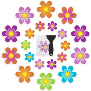 Non Slip Bathtub Stickers, 20 PCS Shower Stickers for Safety Bathroom Tubs, Bathtub Non Slip Stickers and Adhesive Decals Scraper for Bath Tub, Shower Floor(Bright Flowers)
