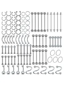 100pcs Fashion Simple Stainless Steel Nose Studs Earrings Lip Rings Ear Cartilage Piercing Jewelry, Daily Wear, Easy to Wear