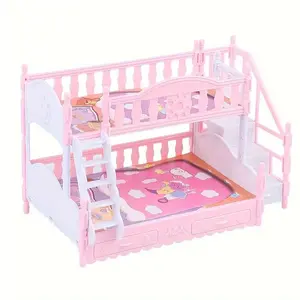 European Style Twin Loft Bed Toy Set, Colorful Plastic Furniture Combination, Role Play, Home Decor, Gift, Kids Pretend Play