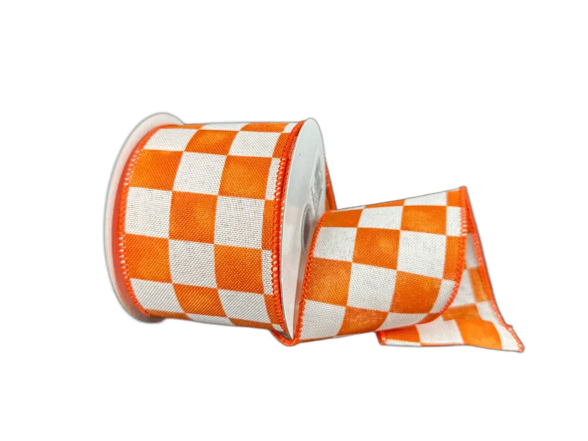2.5" Ivory Linen Ribbon with Rust Watercolor Checks – 10 Yard Roll