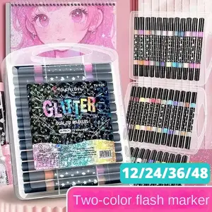 Glitter Effect Brush Markers, Single-Tip Soft Color Shimmer Markers for Doodle Writing, Glitter Art Crafts and DIY Greeting Birthday Card Making, Art Supplies