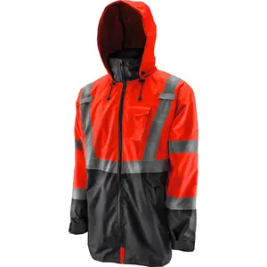 Hi-Viz Orange Parka Jacket Visibility Reflective Hoodie High Men's Vis Waterproof Reflective Security Jacket