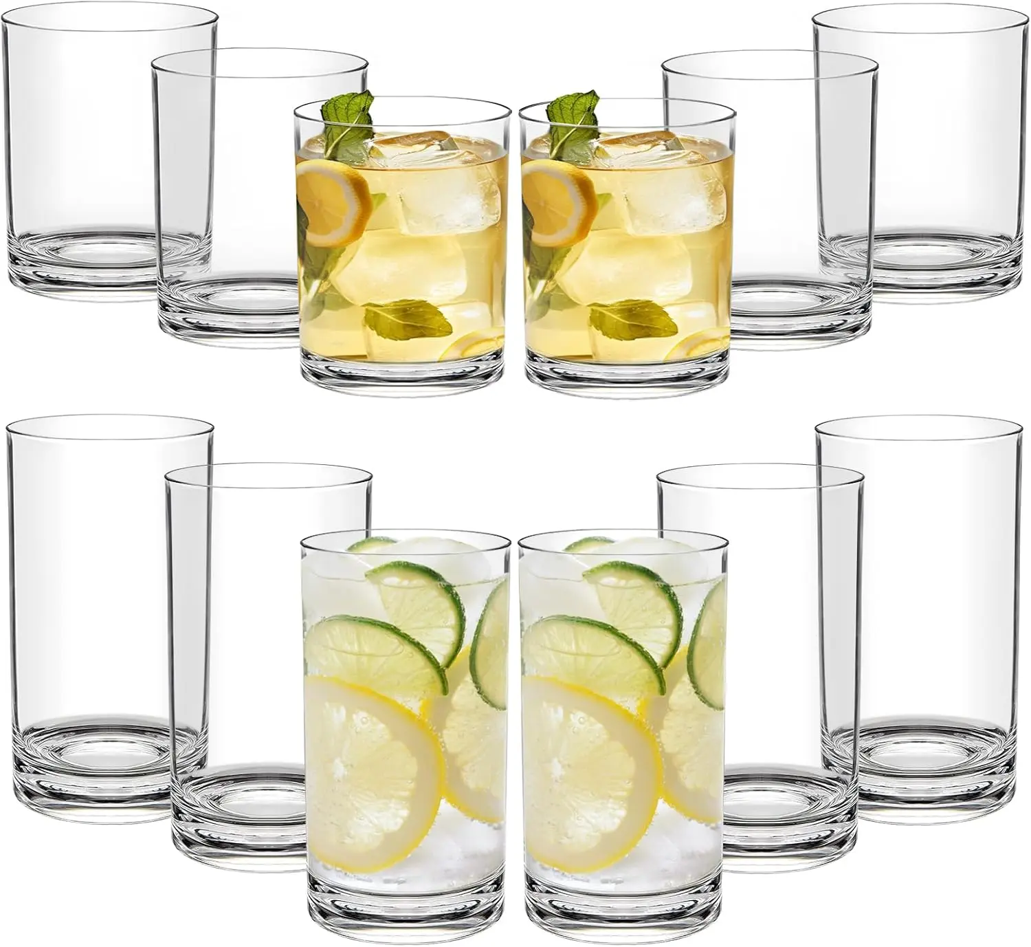 Plastic Cups Reusable Unbreakable Drinking Glasses – 12 Pack (12oz/17oz)