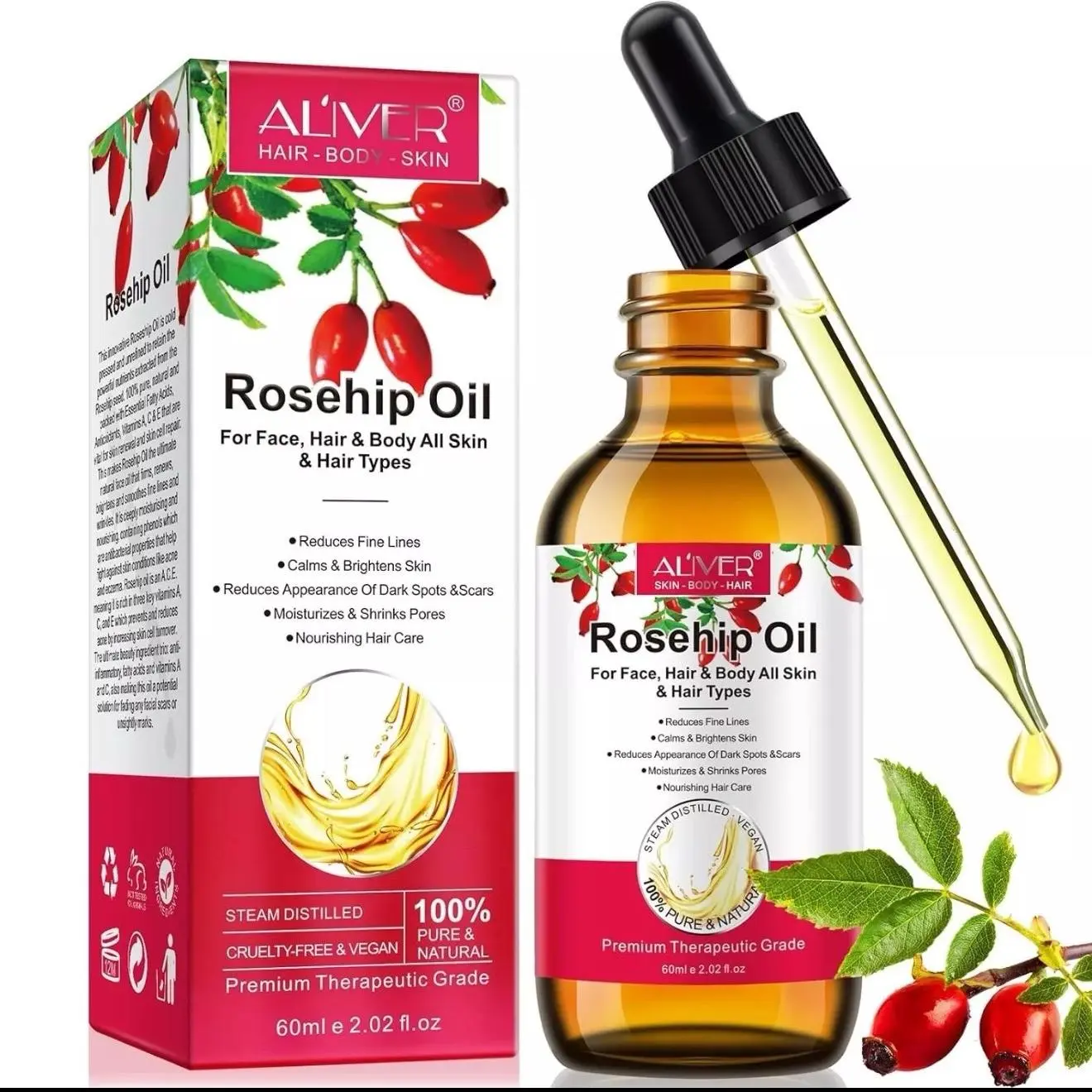 Rosehip Oil Face & Body Serum | Anti-Wrinkle & Fine Line Care | Firming, Smoothing & Moisturizing Rose Hip Oil for Daily Skincare