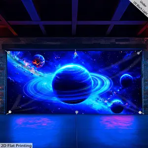 1pc UV Glow in the Dark Cosmic Planet Garage door decoration - Ultra Large Space Theme Poster with Saturn-like Planet, Stars - Fluorescent Astronomy Decor for Home, Yard, Parties - Easy-to-Hang Outdoor/Indoor Hanging Tapestry - No Electricity Needed, Wrin