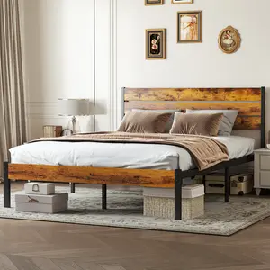 Metal Platform Bed Frame "Twin/Full/Queen"Mattress Foundation with Headboard and and Footboard, No Box Spring Needed with 800LBS Sturdy Wooden Slats Support
