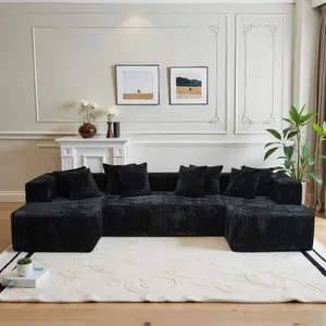 3-Package Shipping U-Shape Modular Compressed Corduroy Sleeper, Soft Velvet Deep-Seat Space-Efficient Convertible Floor Furniture, Couch for Living Room, Sofas Living Room
